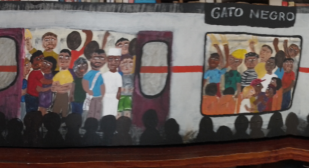 <b>Gato Negro</b><br>Técnica: Acrílico sobre tabla<br>Dimensiones: 200x25cm