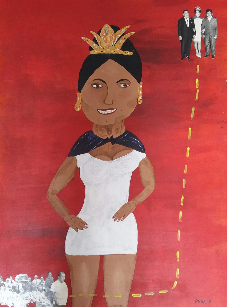 <b>Miss 2017</b><br>Técnica: Acrílico sobre madera, fotografías compradas por ahí<br>Dimensiones: 60x80cm<br>Año: 2017