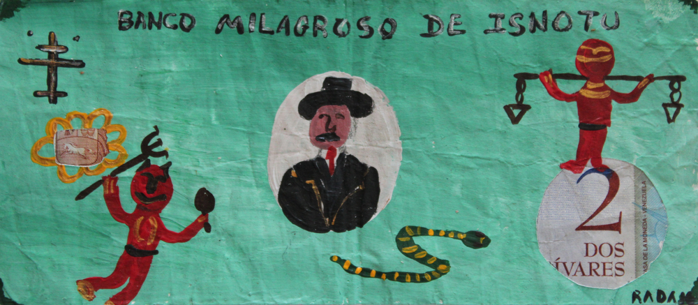 <b>Isnotu</b><br>Técnica: Acrilico sobre papel moneda<br>Dimensiones: 7x15,5cm<br>Año: 2016