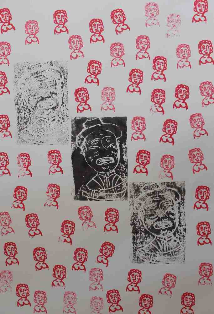 <b>1</b><br>Técnica: Sellos, tinta sobre papel y acrilicos