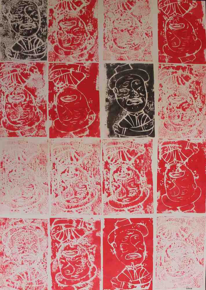 <b>2</b><br>Técnica: Sellos, tinta sobre papel y acrilicos